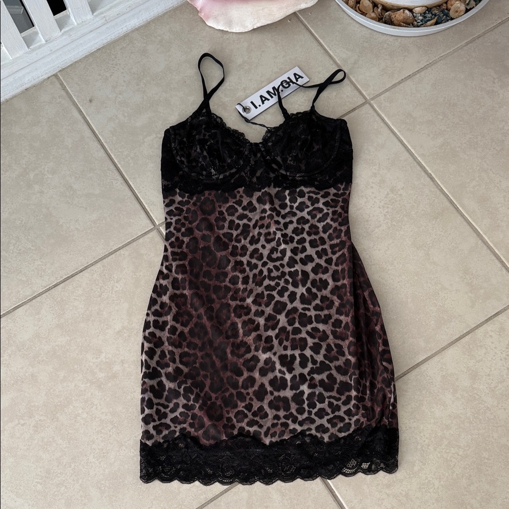 I.AM.GIA Leopard Calypso Dress with Black Lace